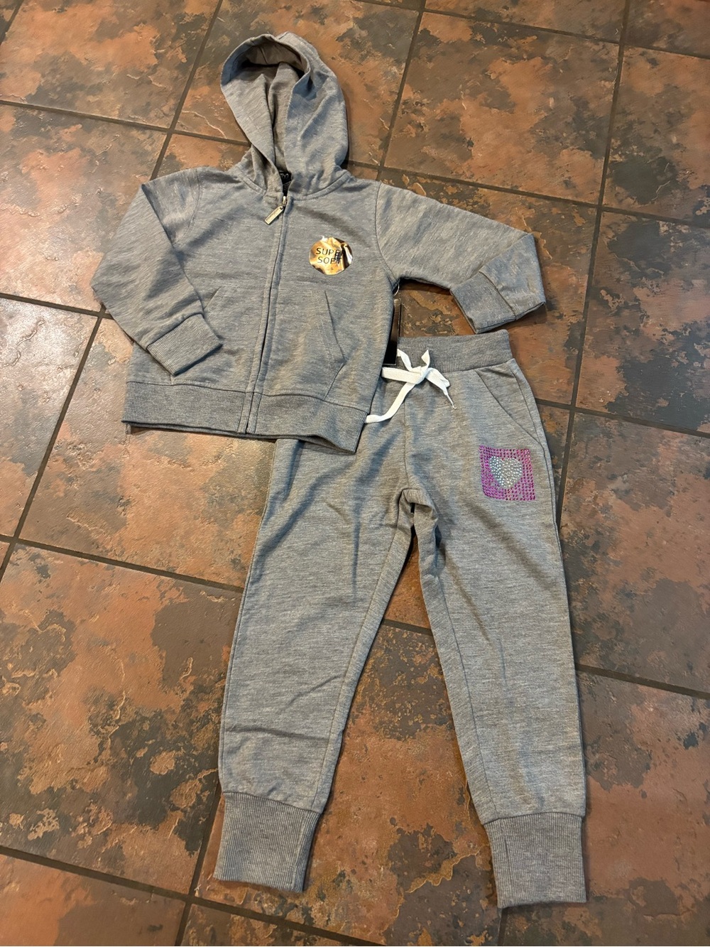 👚The Limited Gray Kids Hoodie & Jogger Set with Purple Heart Accent